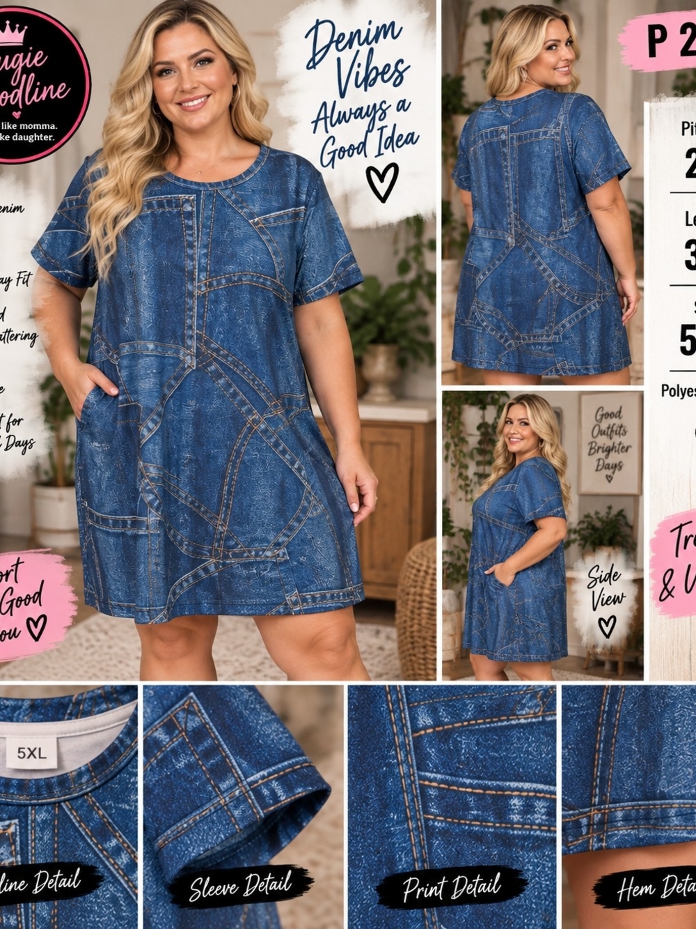 P231👖 Denim Illusion T-Shirt Dress